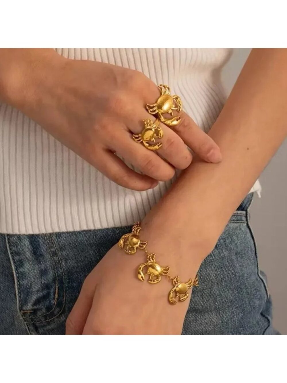 Cute Gold Crab Stainless Steel Waterproof Bracelet